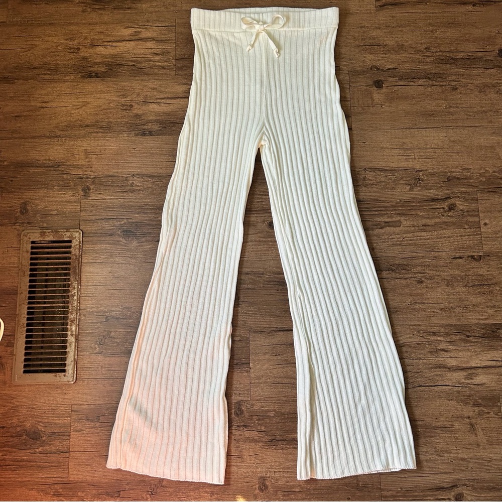 Nasty Gal Rib Cream Wide Leg Trousers